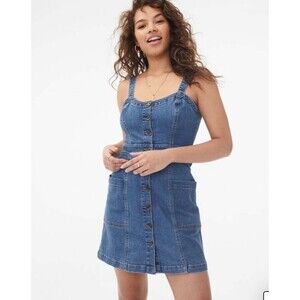 Aeropostale Button-Front Denim Mini Dress, Medium Wash — Size S